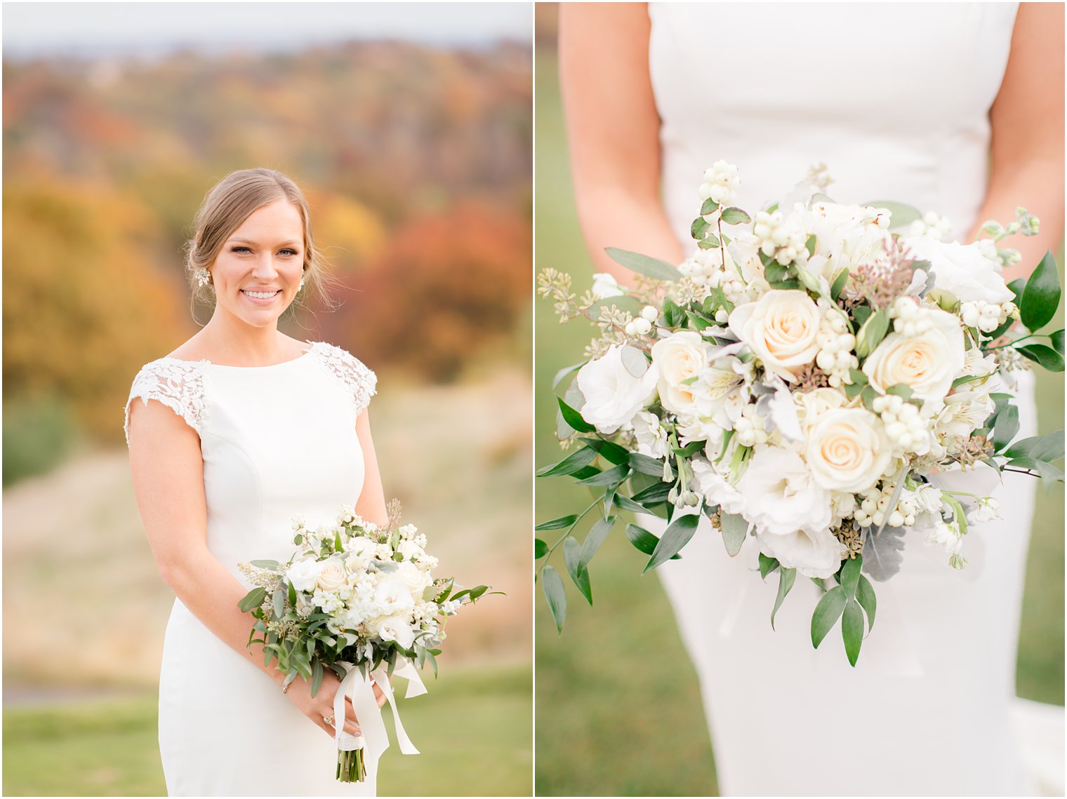 bride with all-white bouquet from Bassett Flowers 