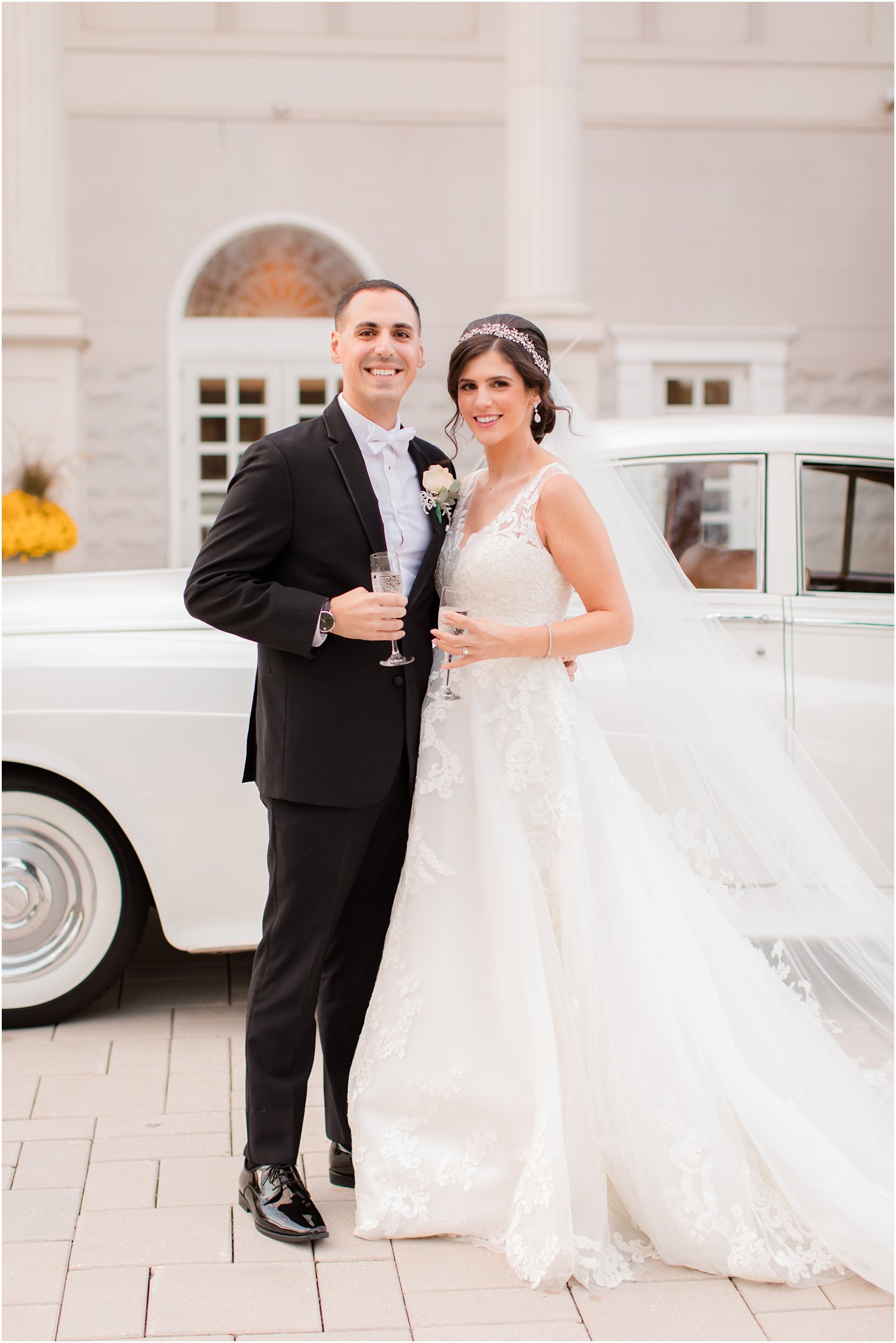 elegant wedding portraits with classic car at Palace at Somerset Park