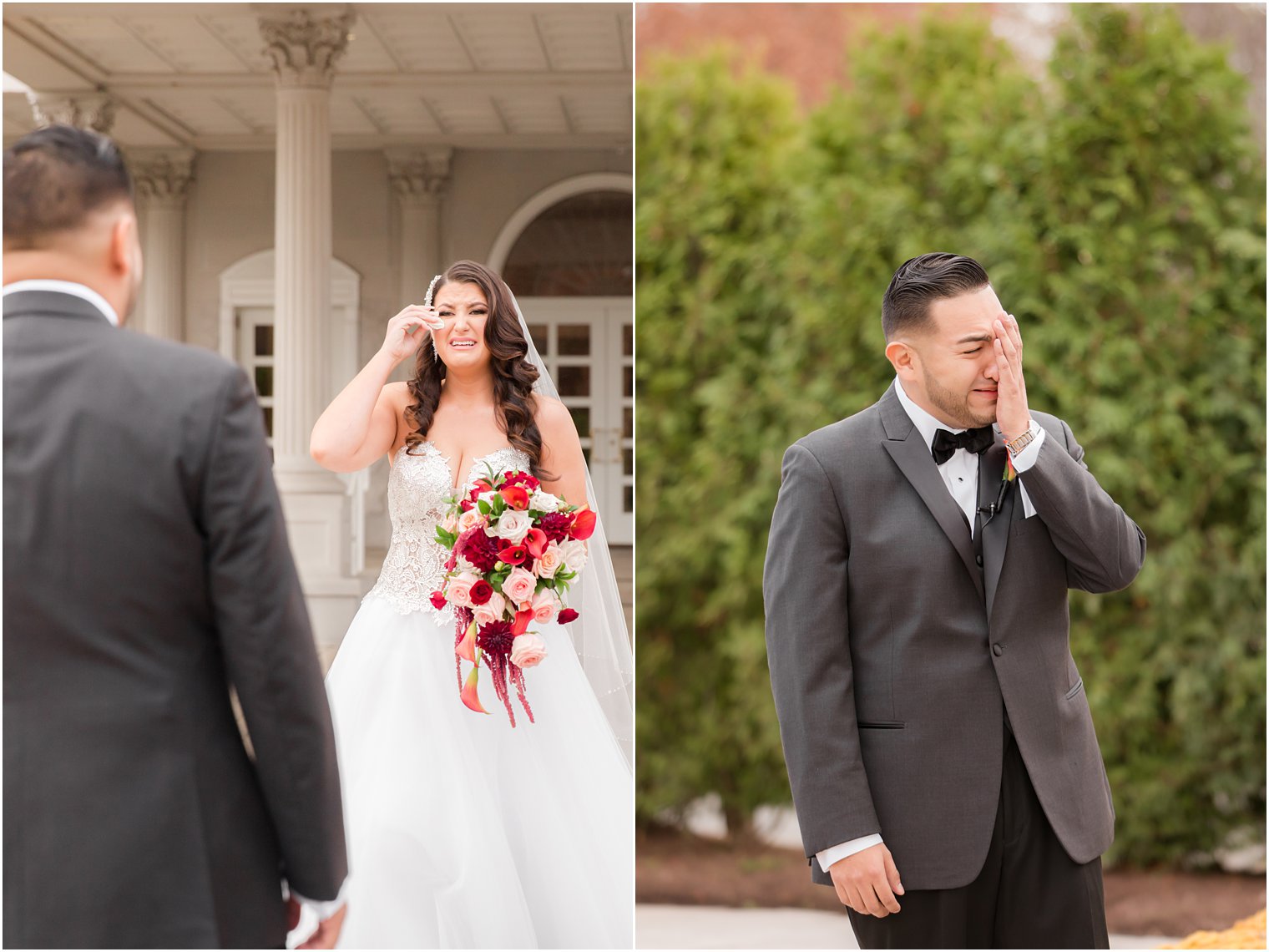 groom cries during first look with NJ wedding photographer Idalia Photography