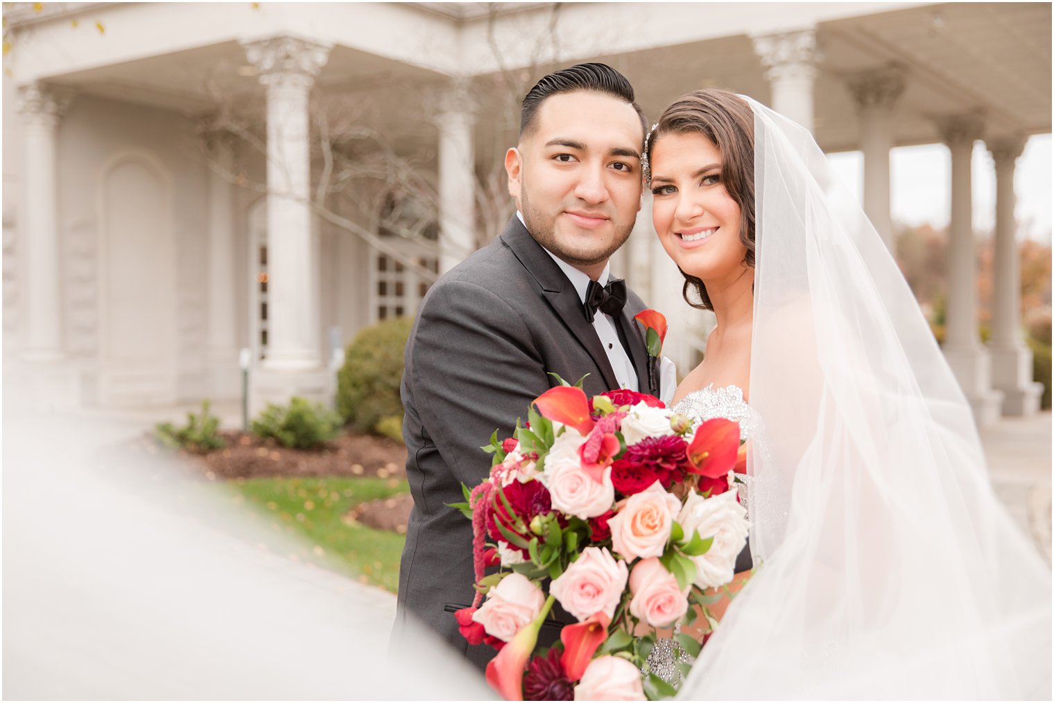 fall wedding portraits with pink florals by A Touch of Elegance Events 