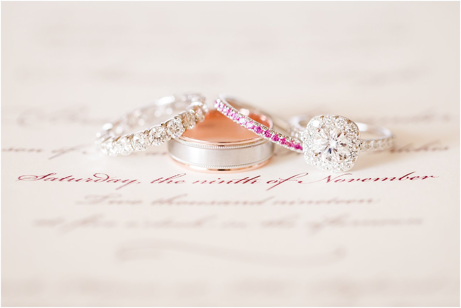 wedding jewelry on fall wedding invitation photographed by Idalia Photography