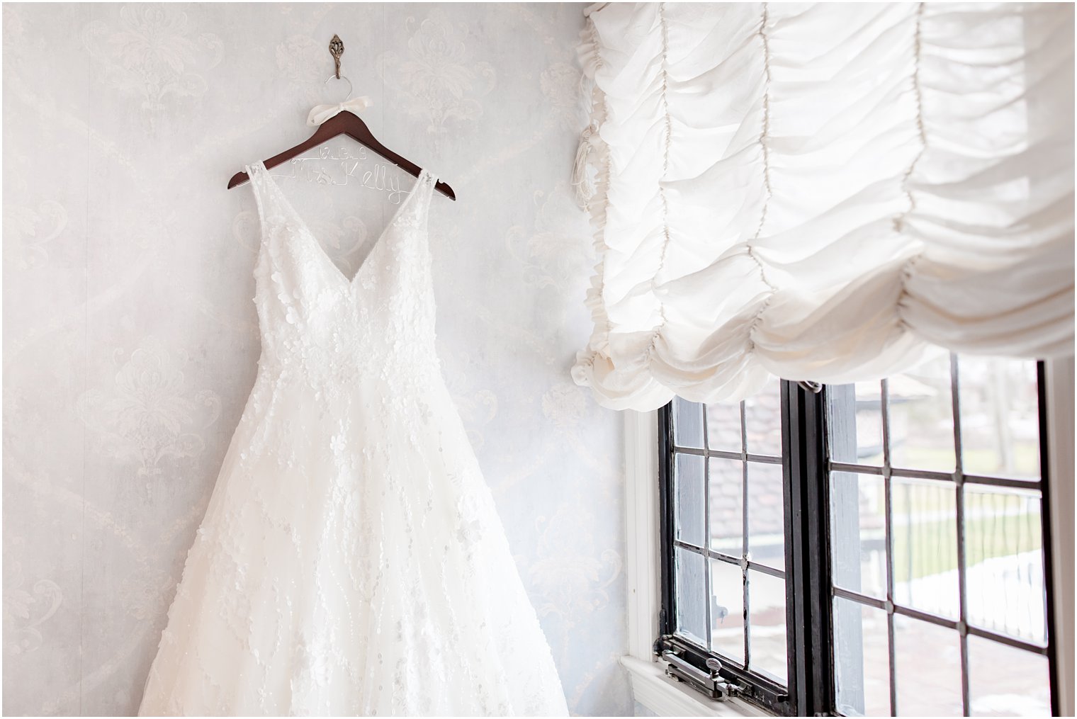 wedding dress in bridal suite at Pleasantdale Chateau