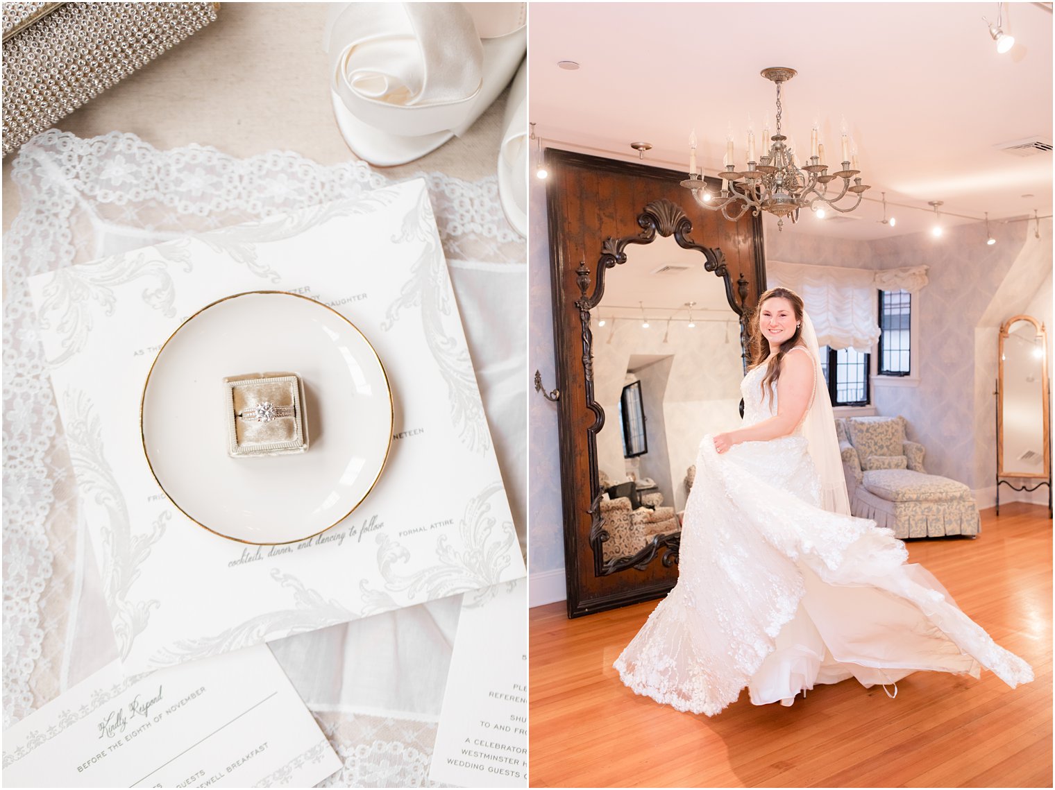 bride getting ready in Pleasantdale Chateau bridal suite 