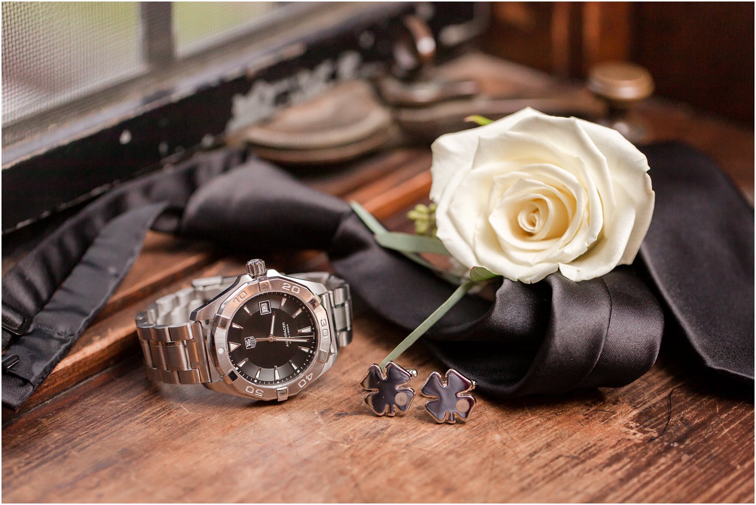 groom's watch and boutonniere for wedding day at Pleasantdale Chateau