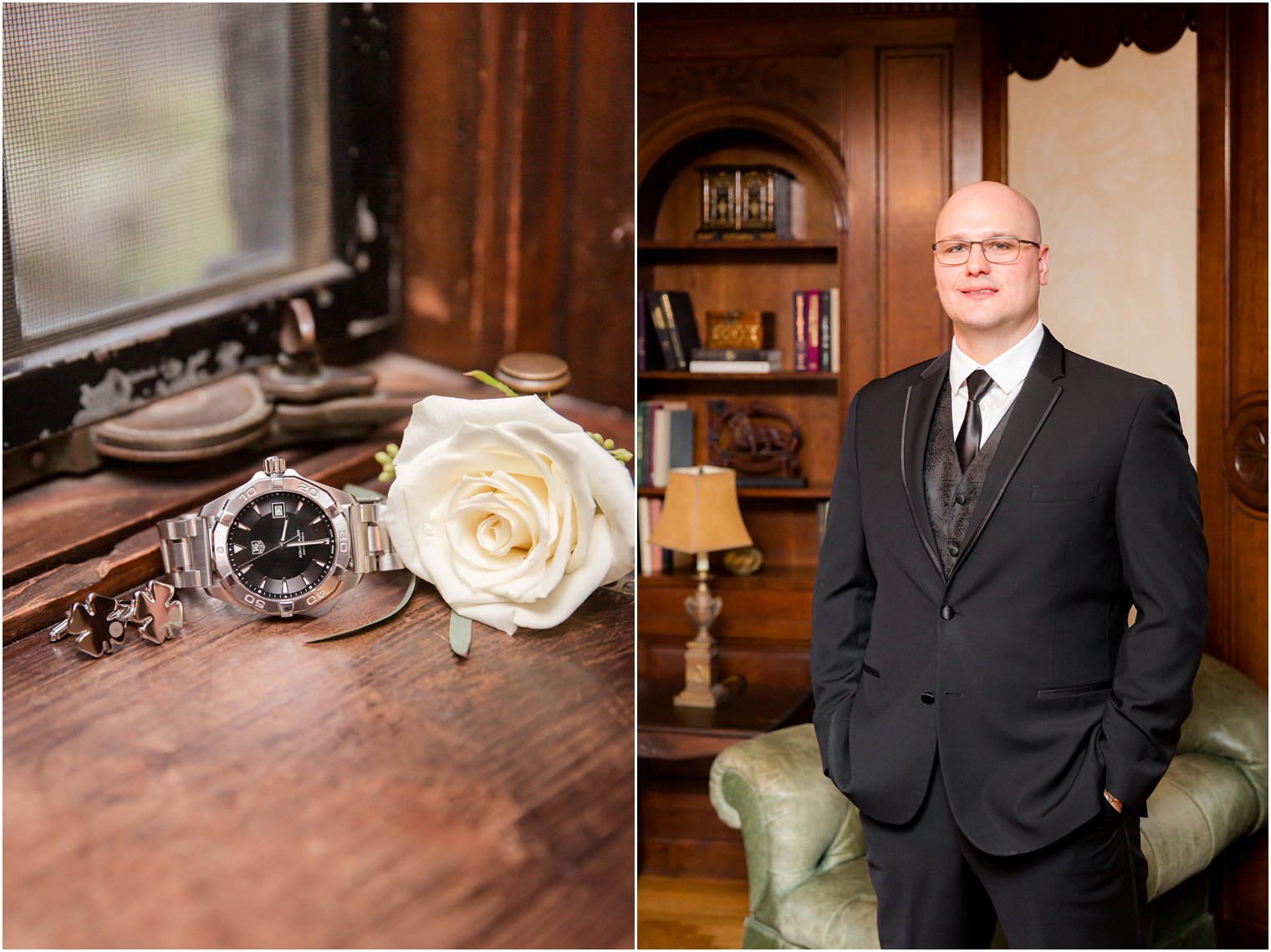 portrait of groom at Pleasantdale Chateau