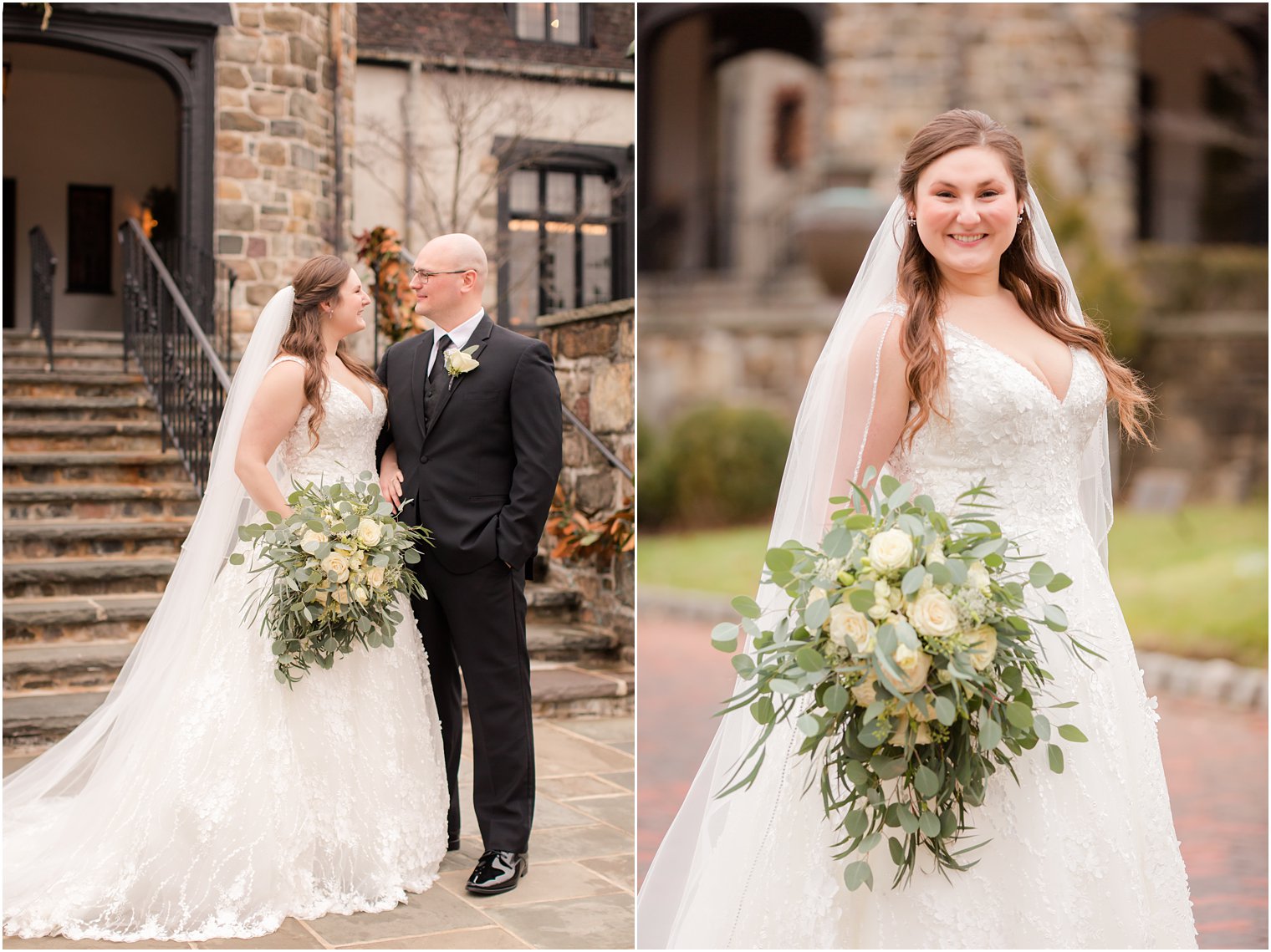 classic wedding portraits at Pleasantdale Chateau winter wedding