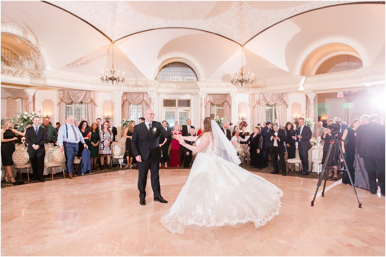bride and groom's first dance during their wedding reception at Pleasantdale Chateau