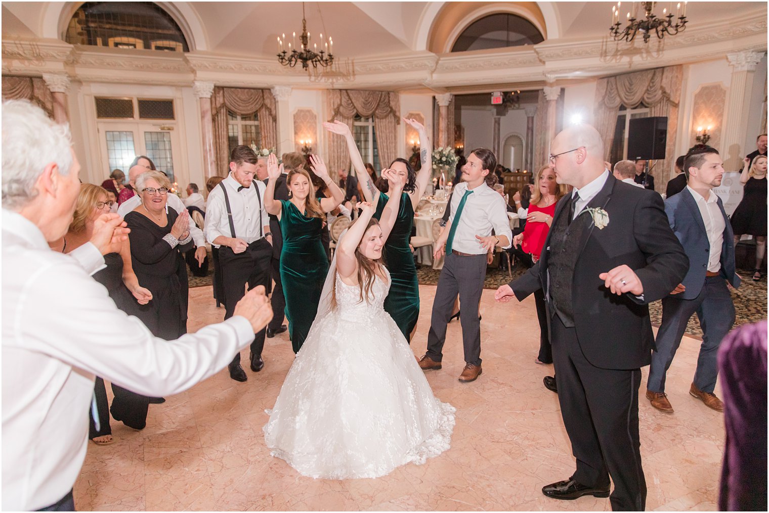 bride and groom dancing at wedding reception at Pleasantdale Chateau