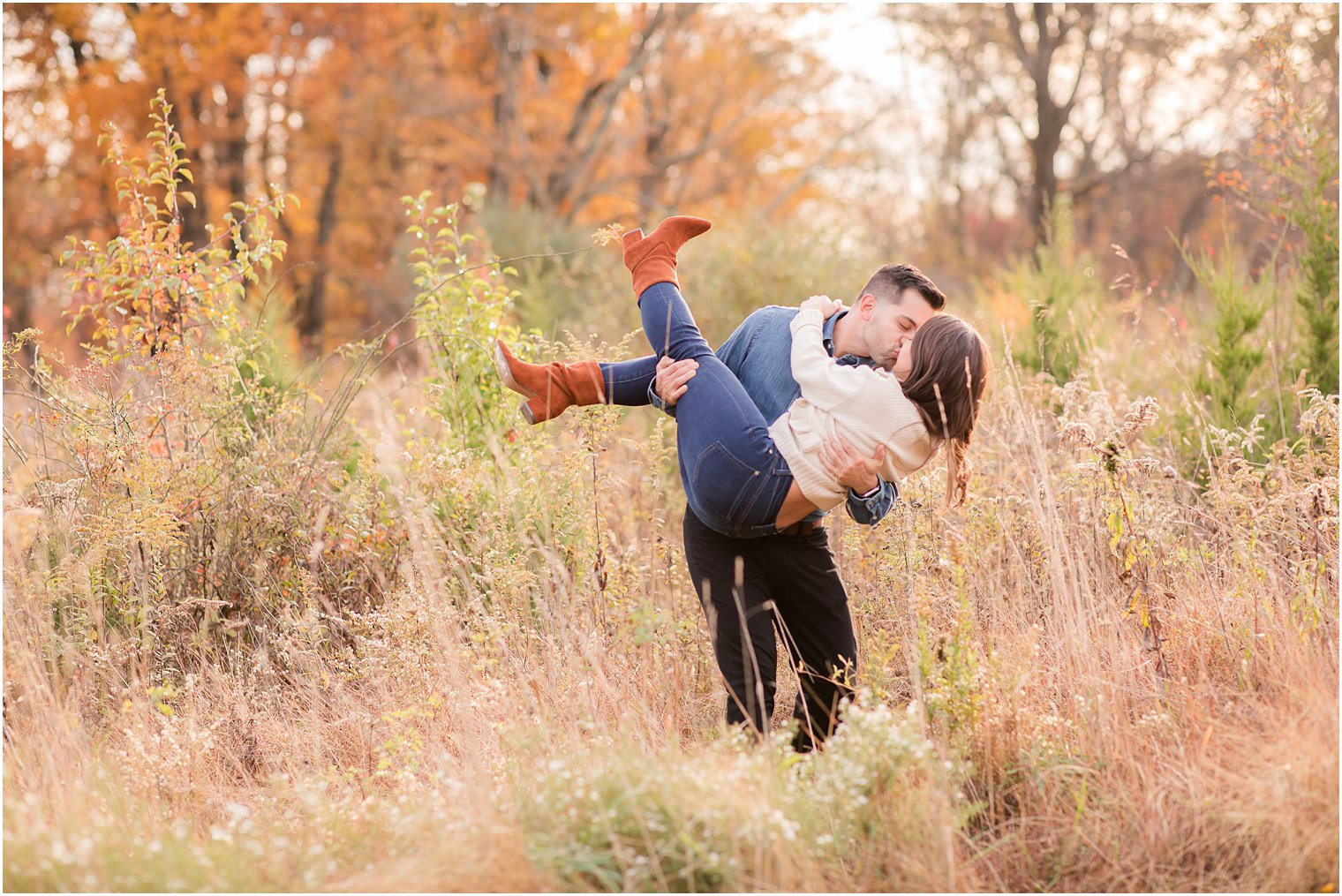 fun fall engagement session at Natirar Park