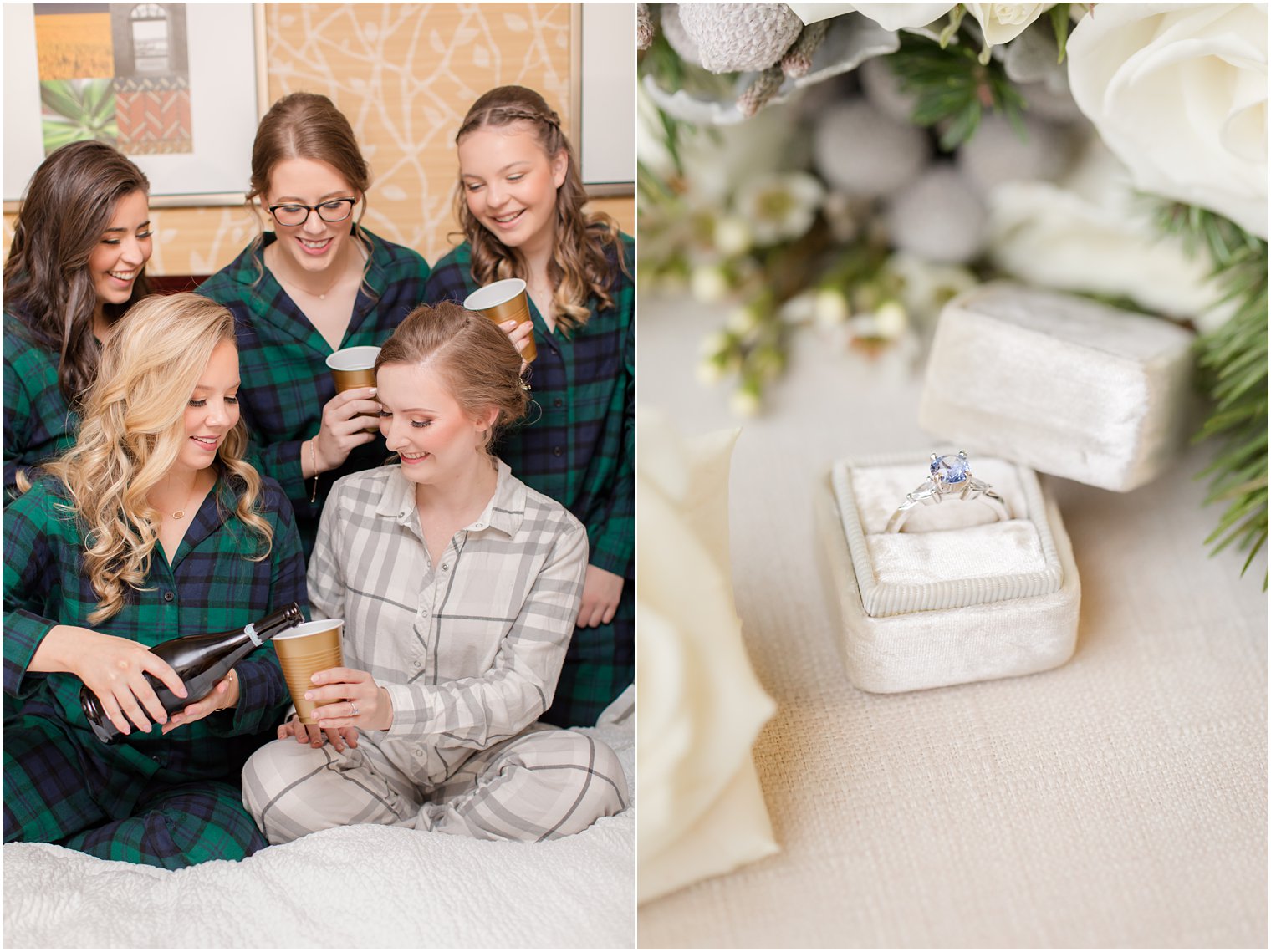 Bridesmaids in flannel pajamas