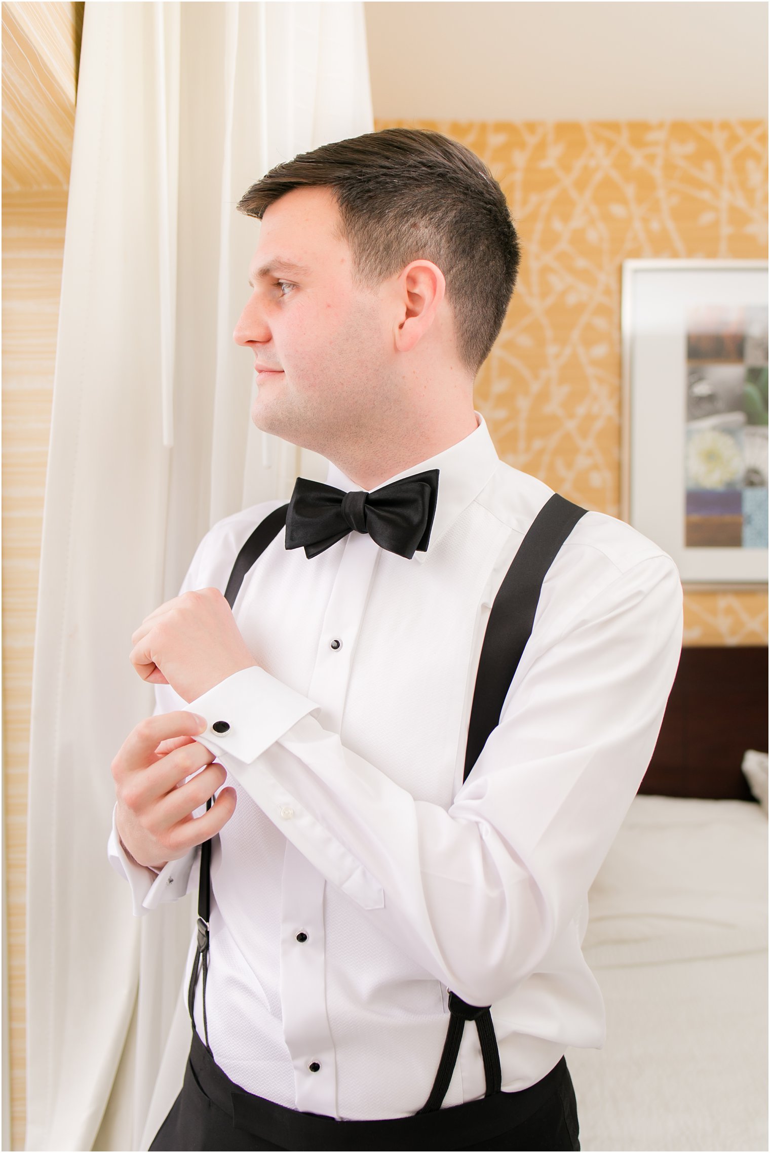 Groom portrait with custom cufflinks