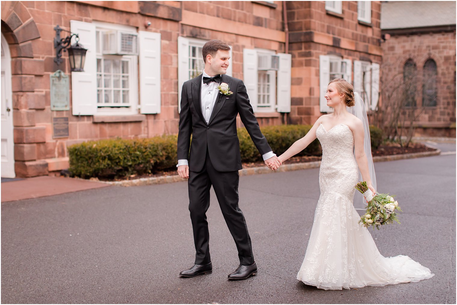 Bride and groom at Old Queens on Rutgers Campus in New Brunswick, NJ