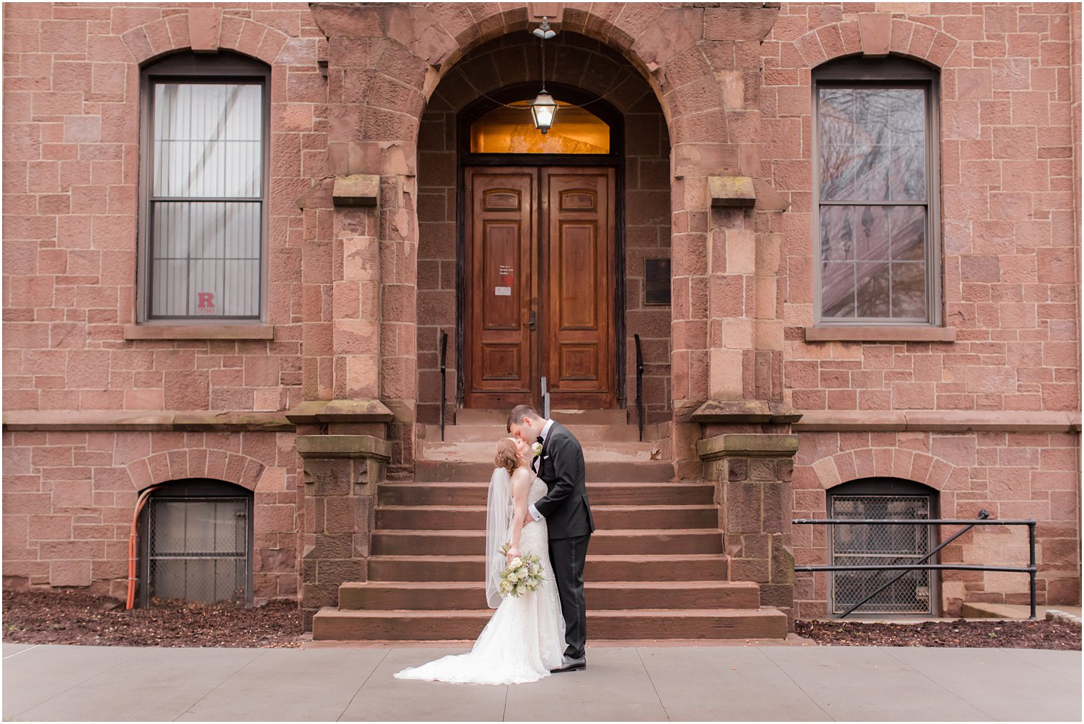 Bride and groom at Old Queens on Rutgers Campus in New Brunswick, NJ