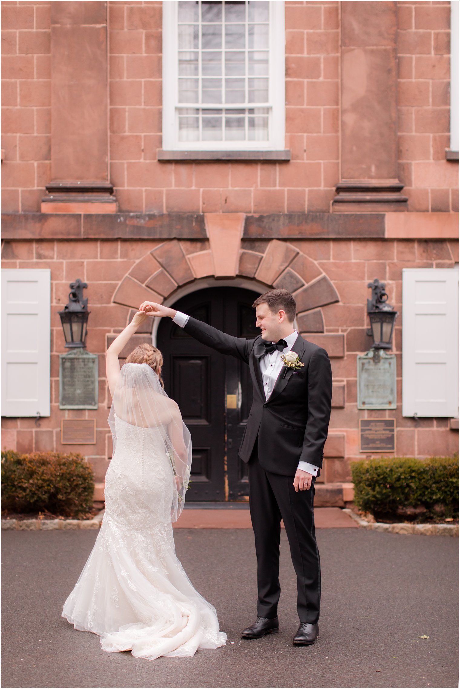 Bride and groom at Old Queens on Rutgers Campus in New Brunswick, NJ