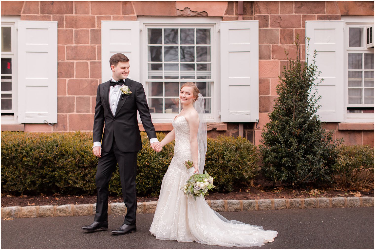 Bride and groom at Old Queens on Rutgers Campus in New Brunswick, NJ