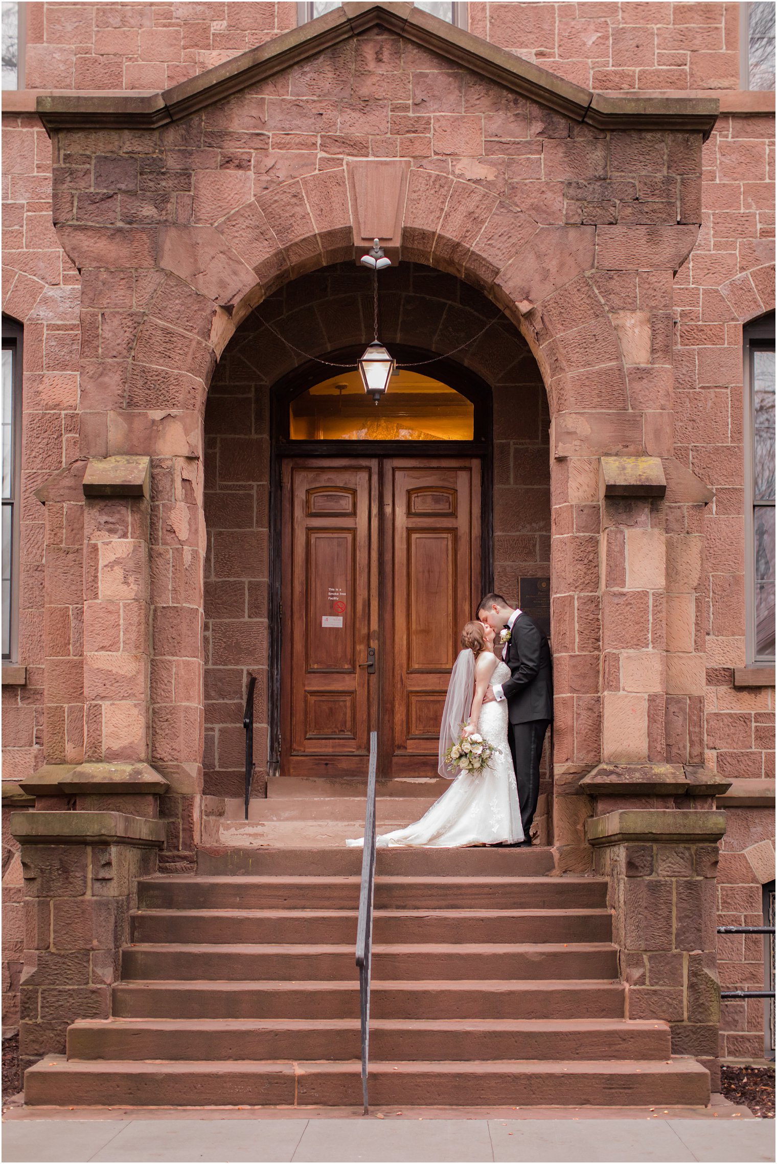 Bride and groom at Old Queens on Rutgers Campus in New Brunswick, NJ