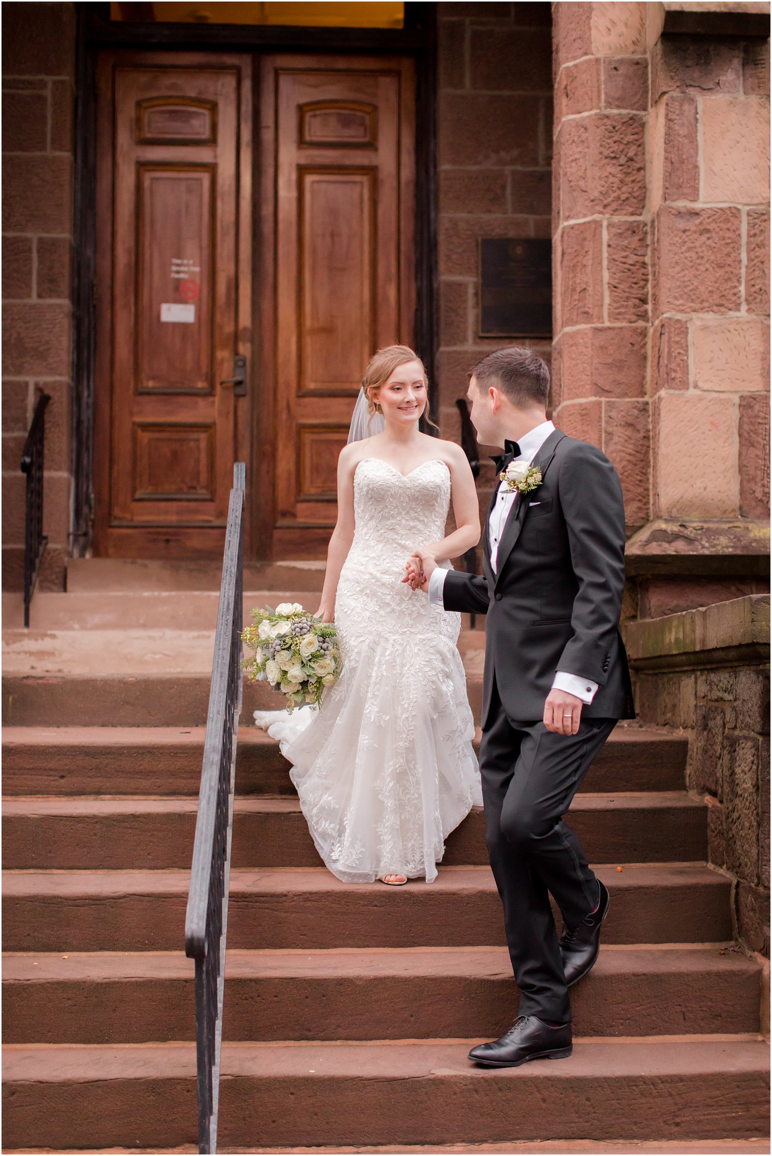 Bride and groom at Old Queens on Rutgers Campus in New Brunswick, NJ