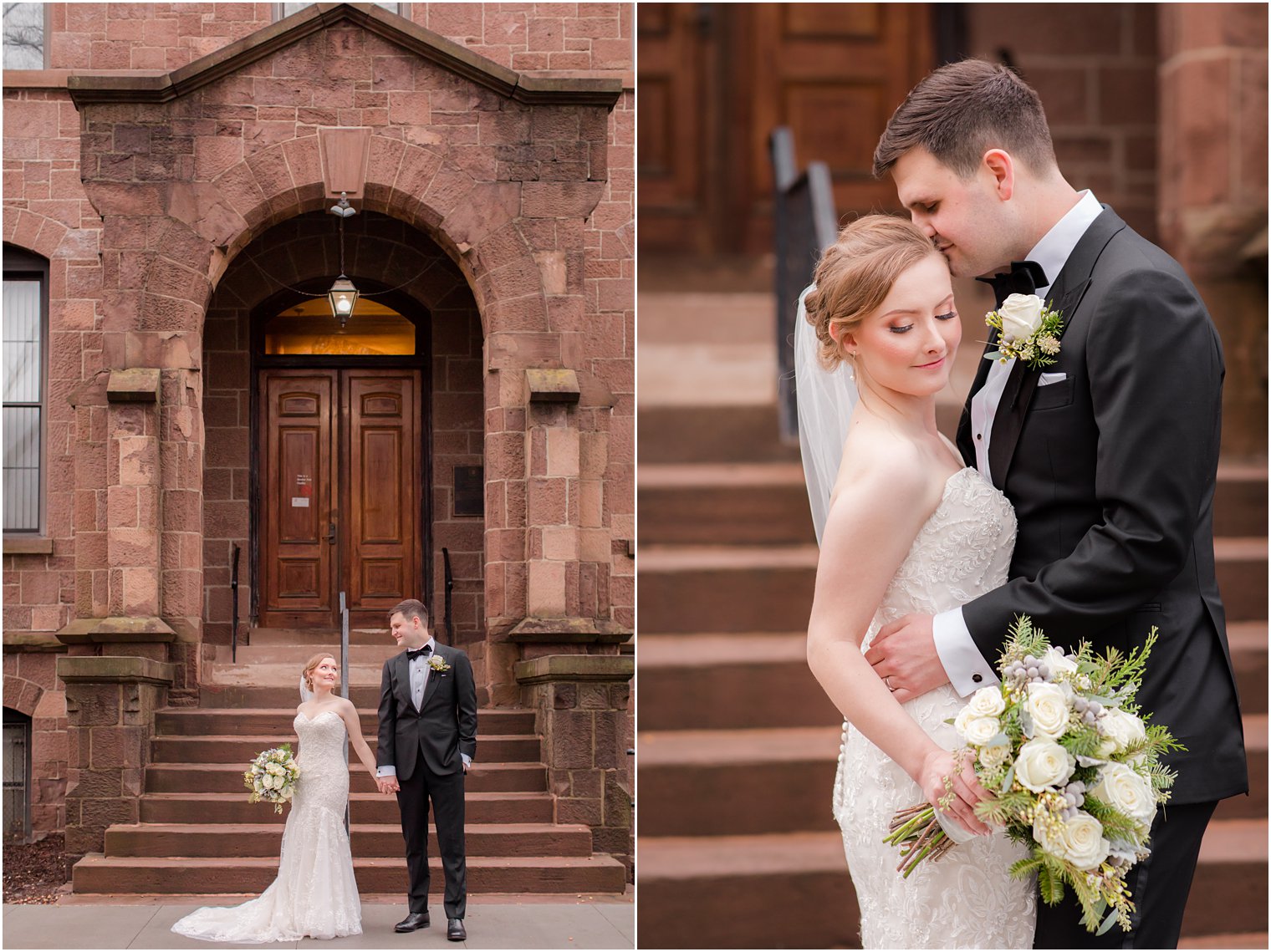 Bride and groom at Old Queens on Rutgers Campus in New Brunswick, NJ