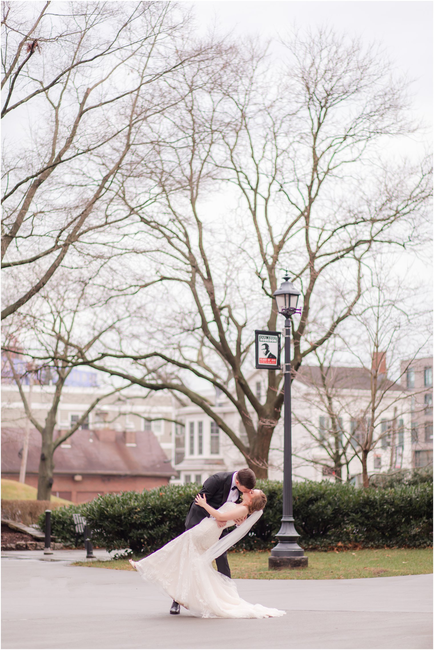 Bride and groom at Old Queens on Rutgers Campus in New Brunswick, NJ