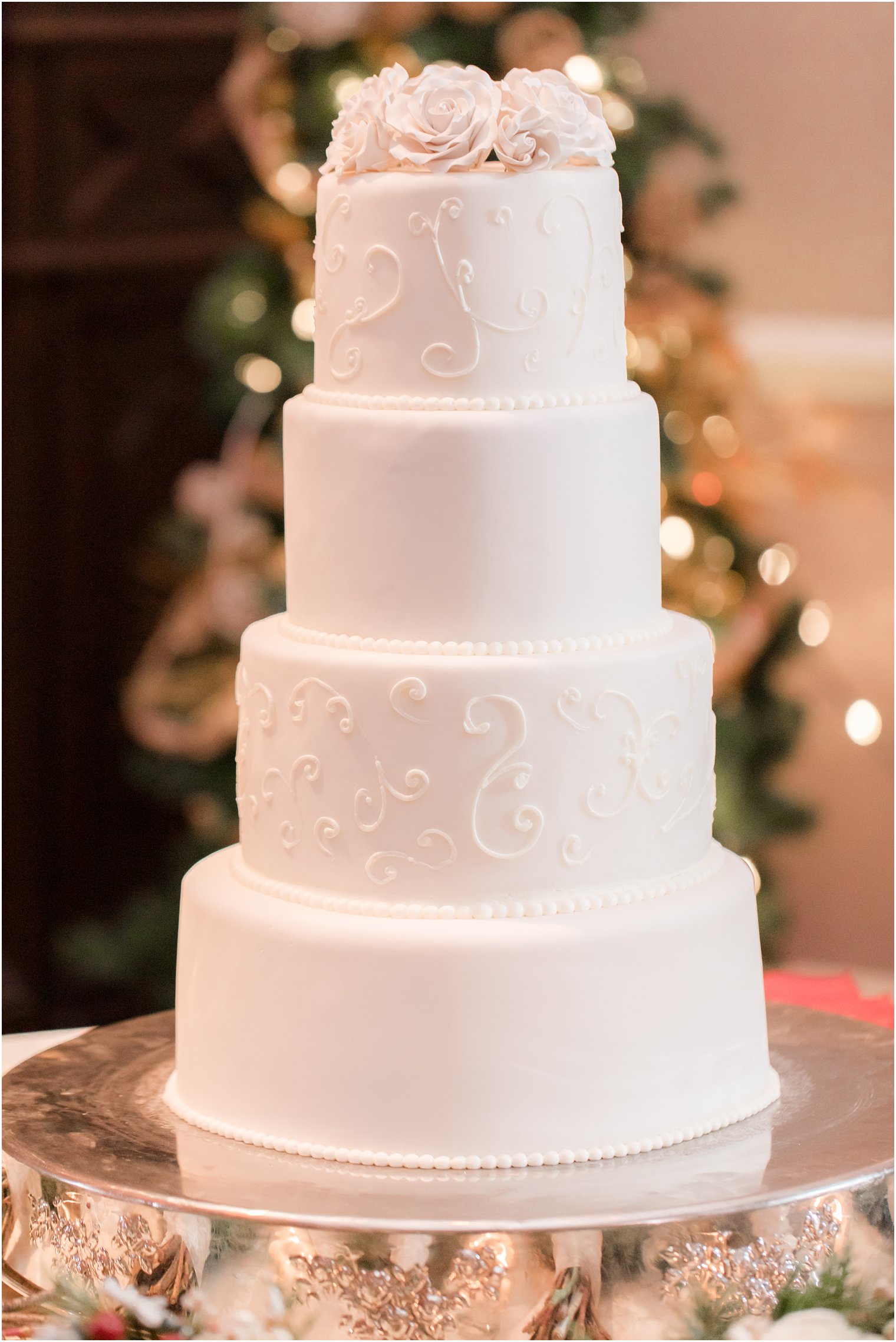 Simple white tiered wedding cake