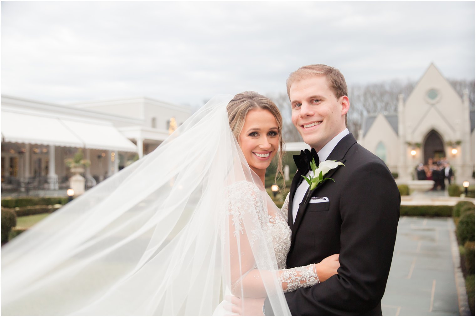 Bride and groom at Winter wedding at Park Chateau Estate and Gardens
