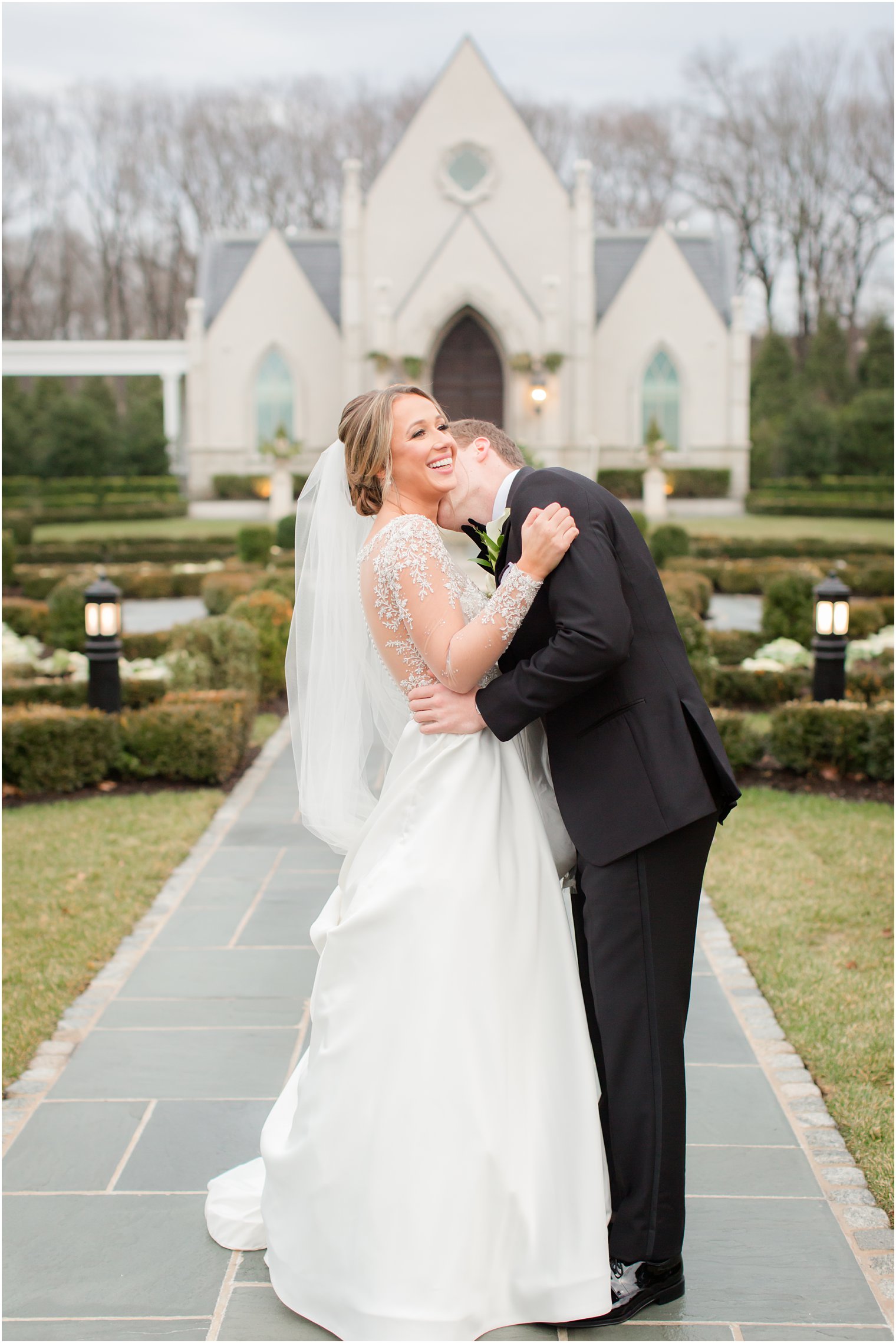 Bride and groom at Winter wedding at Park Chateau Estate and Gardens