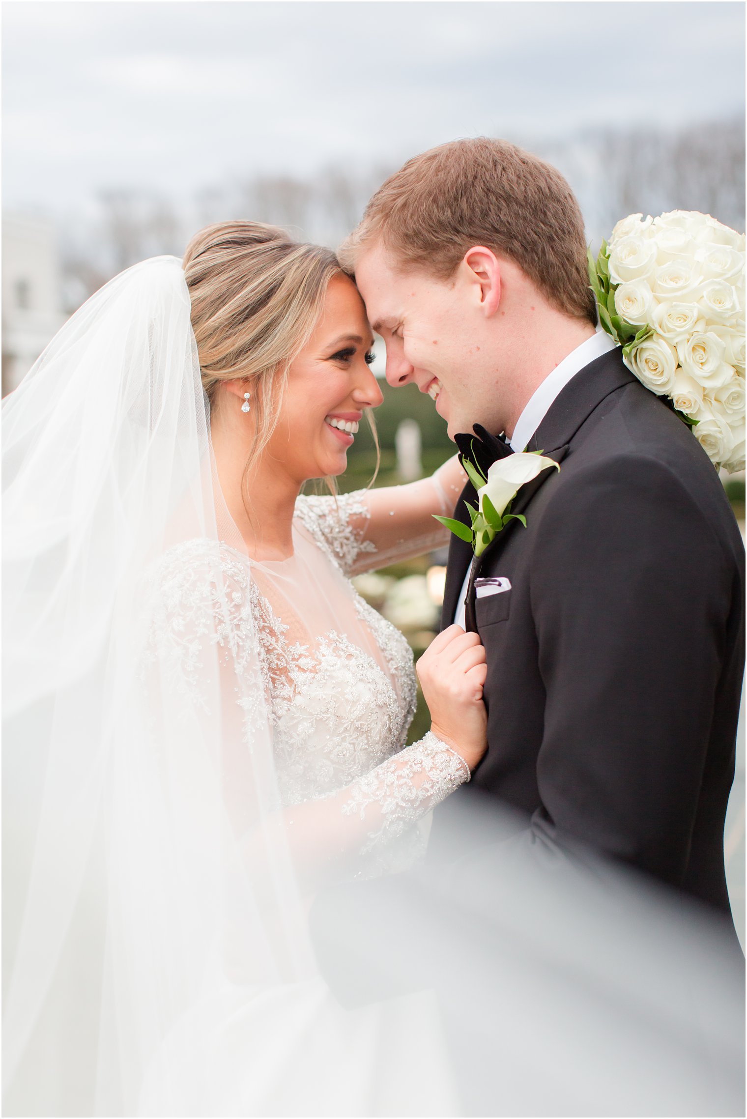 Bride and groom at Winter wedding at Park Chateau Estate and Gardens