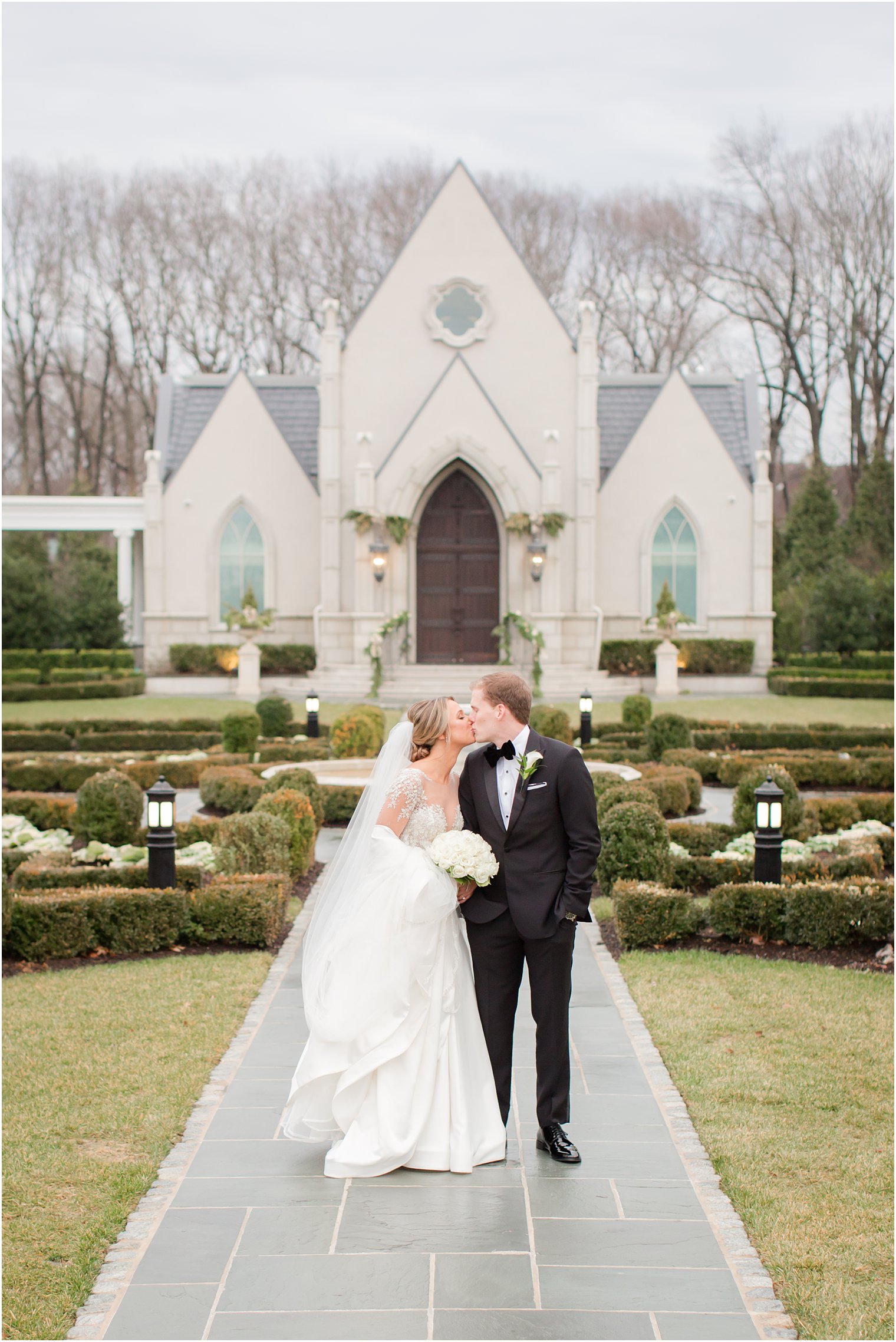 Bride and groom at Winter wedding at Park Chateau Estate and Gardens