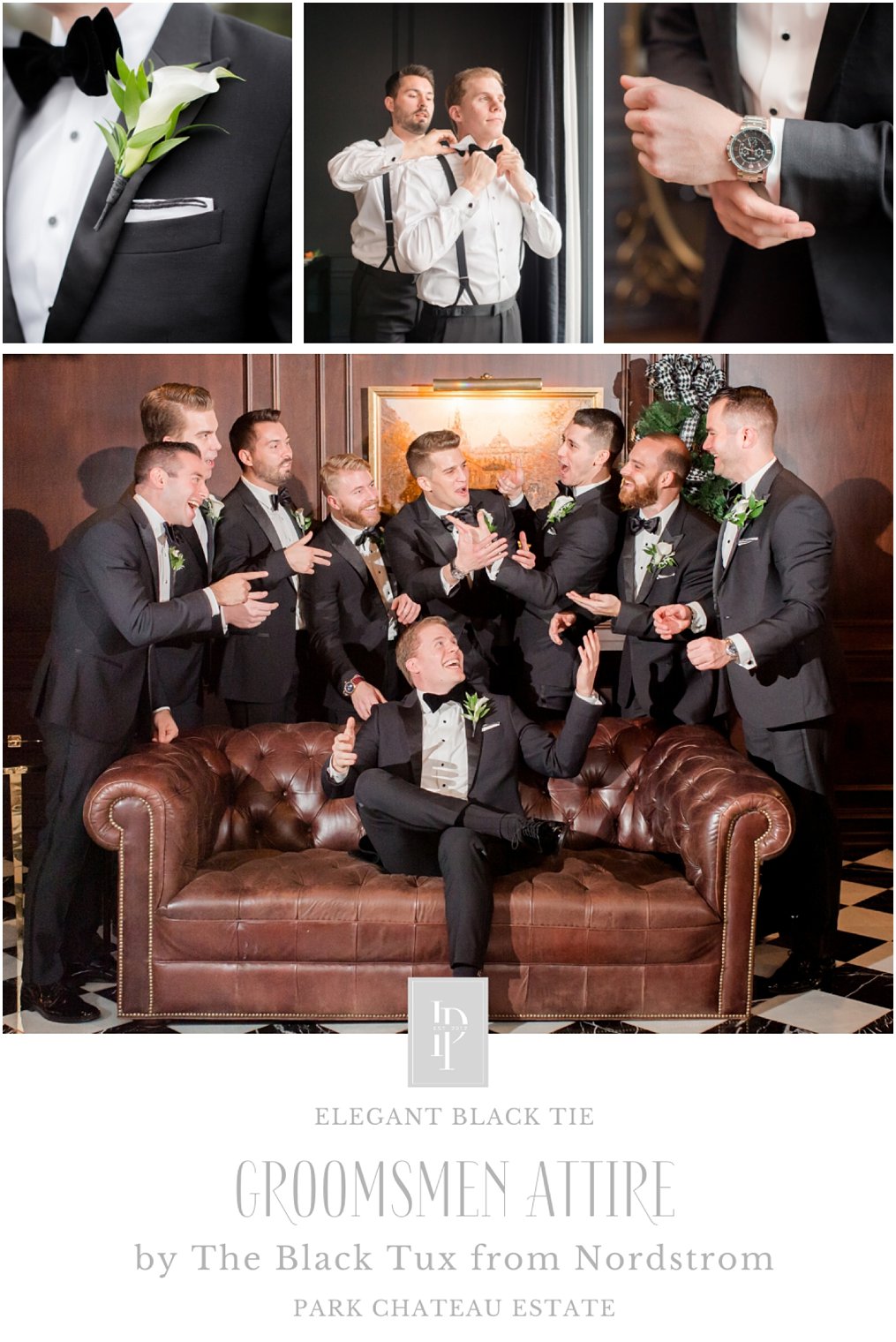 Black tie wedding featuring The Black Tux | Wedding at Park Chateau Estate and Gardens | Photos by Idalia Photography