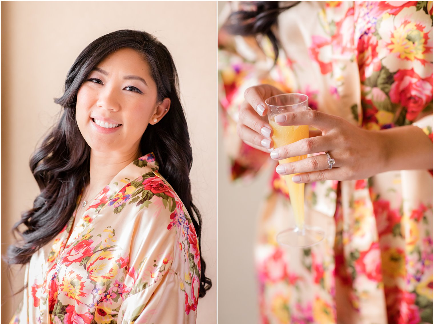 Bride in yellow robe on her wedding morning