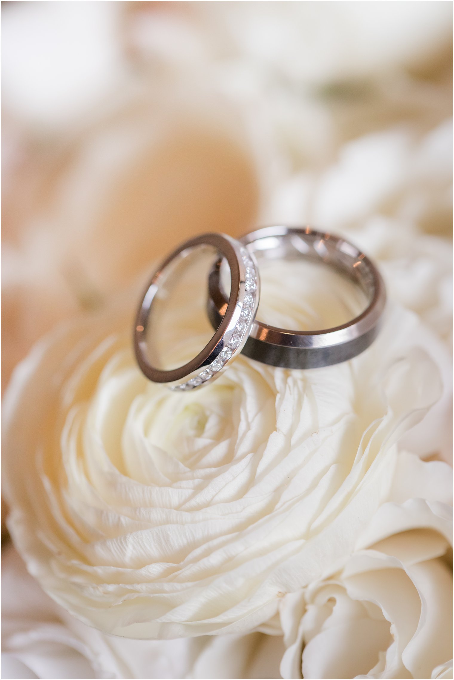 Wedding rings on floral bouquet