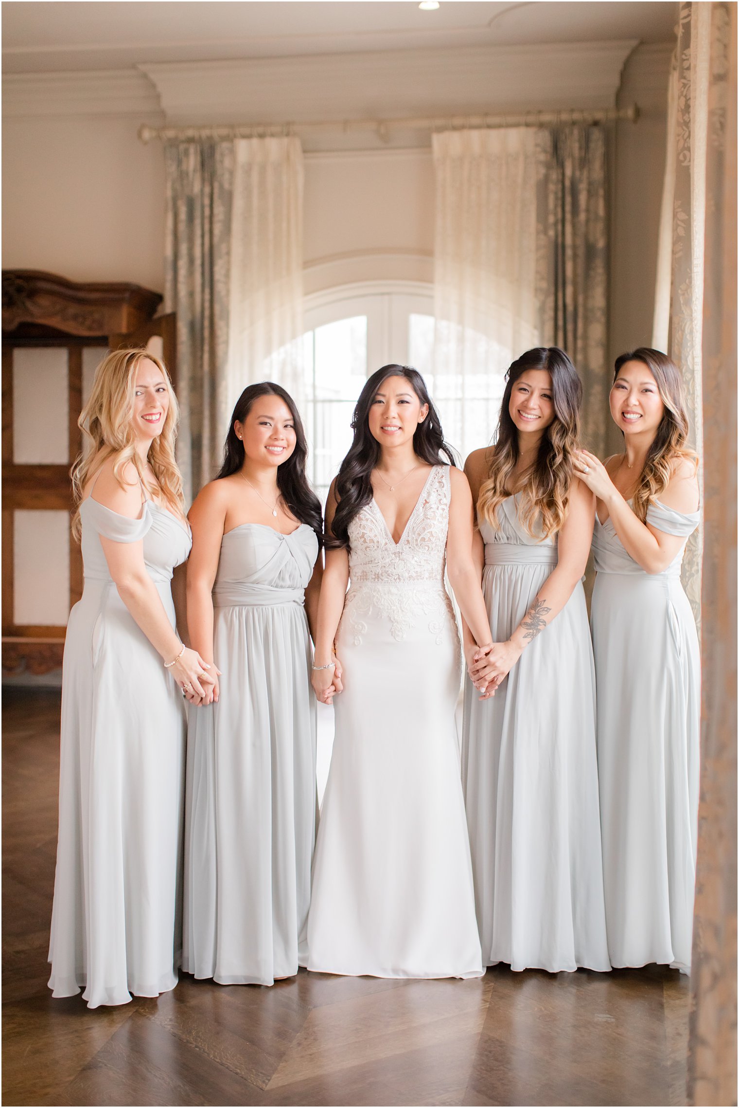 Bridesmaids in Birdy Grey bridesmaids dresses