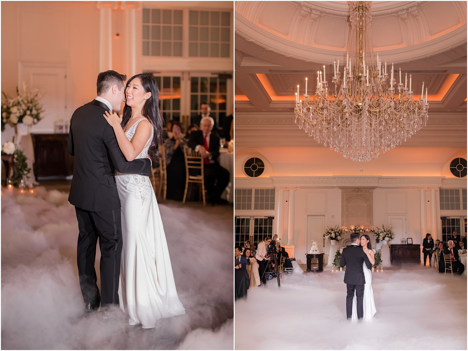 Bride and groom dancing in the clouds