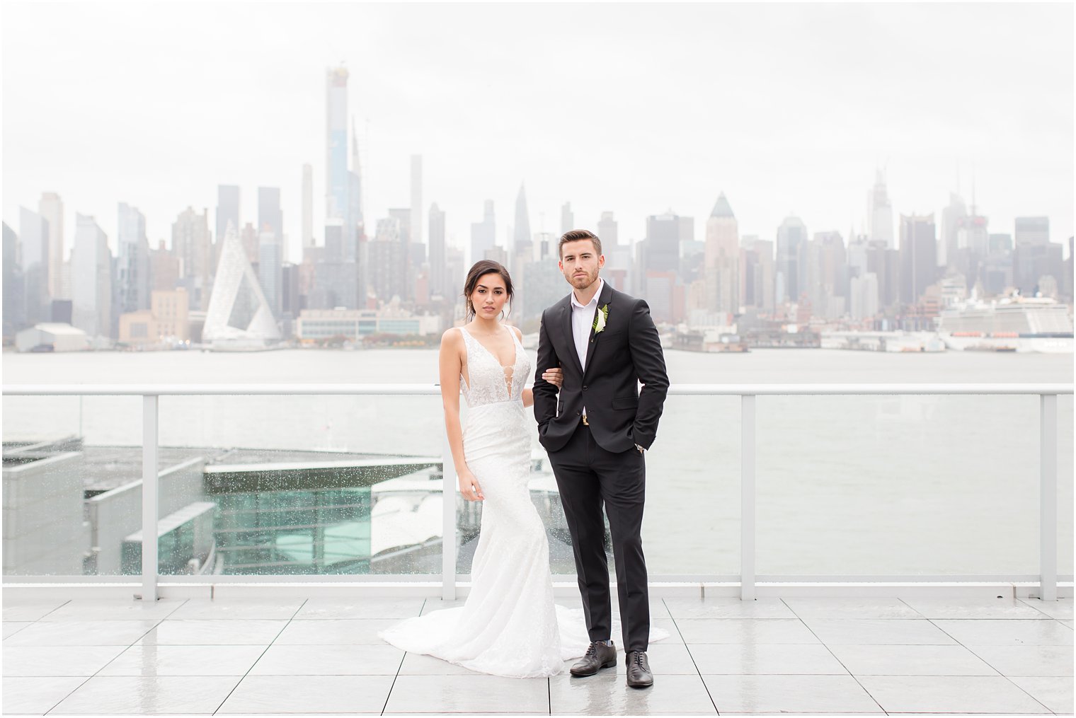 Bride and groom at Envue Hotel Wedding Editorial in Weehawken, NJ