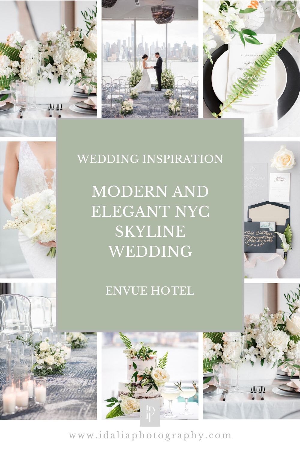 Modern and elegant NYC skyline wedding at Envue Hotel in Weehawken, NJ. Photos by Idalia Photography.