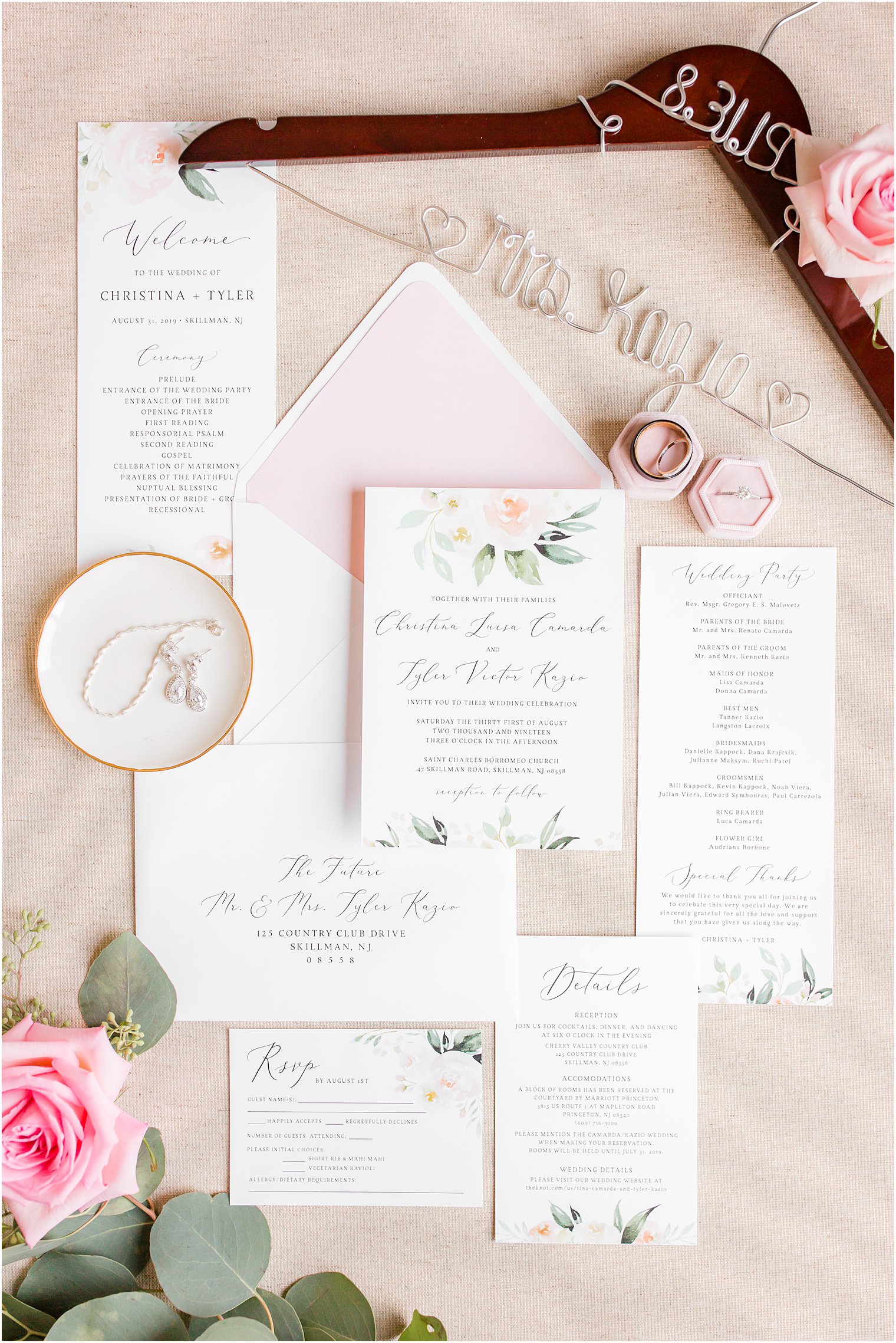 Pink floral wedding invitations