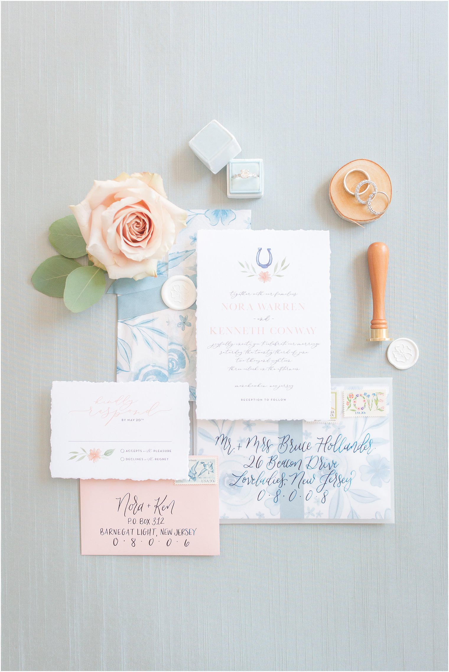 Wedding invitation with blue hues and vellum | Created by Crisp by Britt