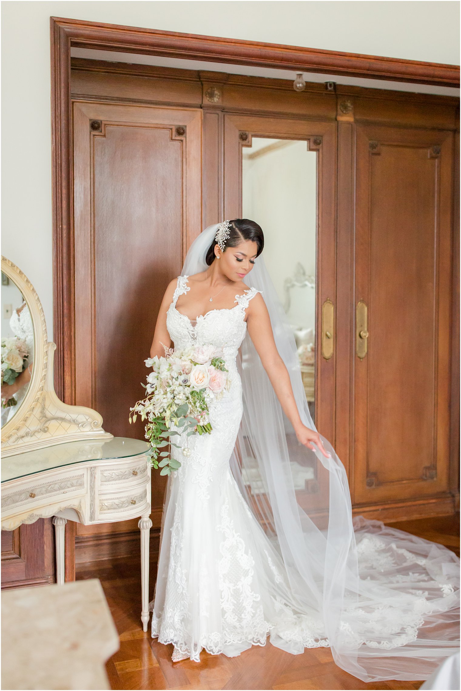 Elegant bridal portrait at Castle at Skylands Manor