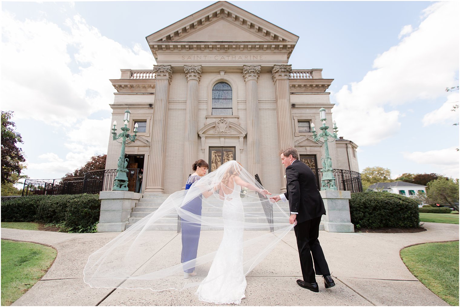 Bride entering St. Catharine's church in Spring Lake, NJ