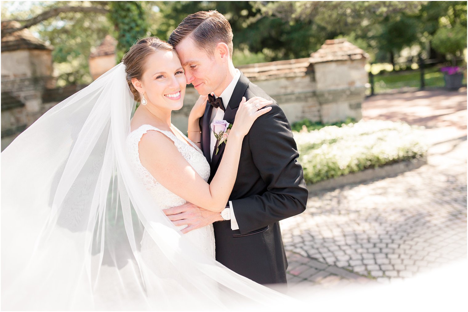 Bride and groom during summer heat wave wedding at Pleasantdale Chateau