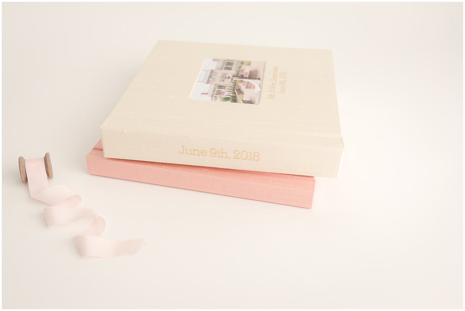 Cream and pink wedding albums