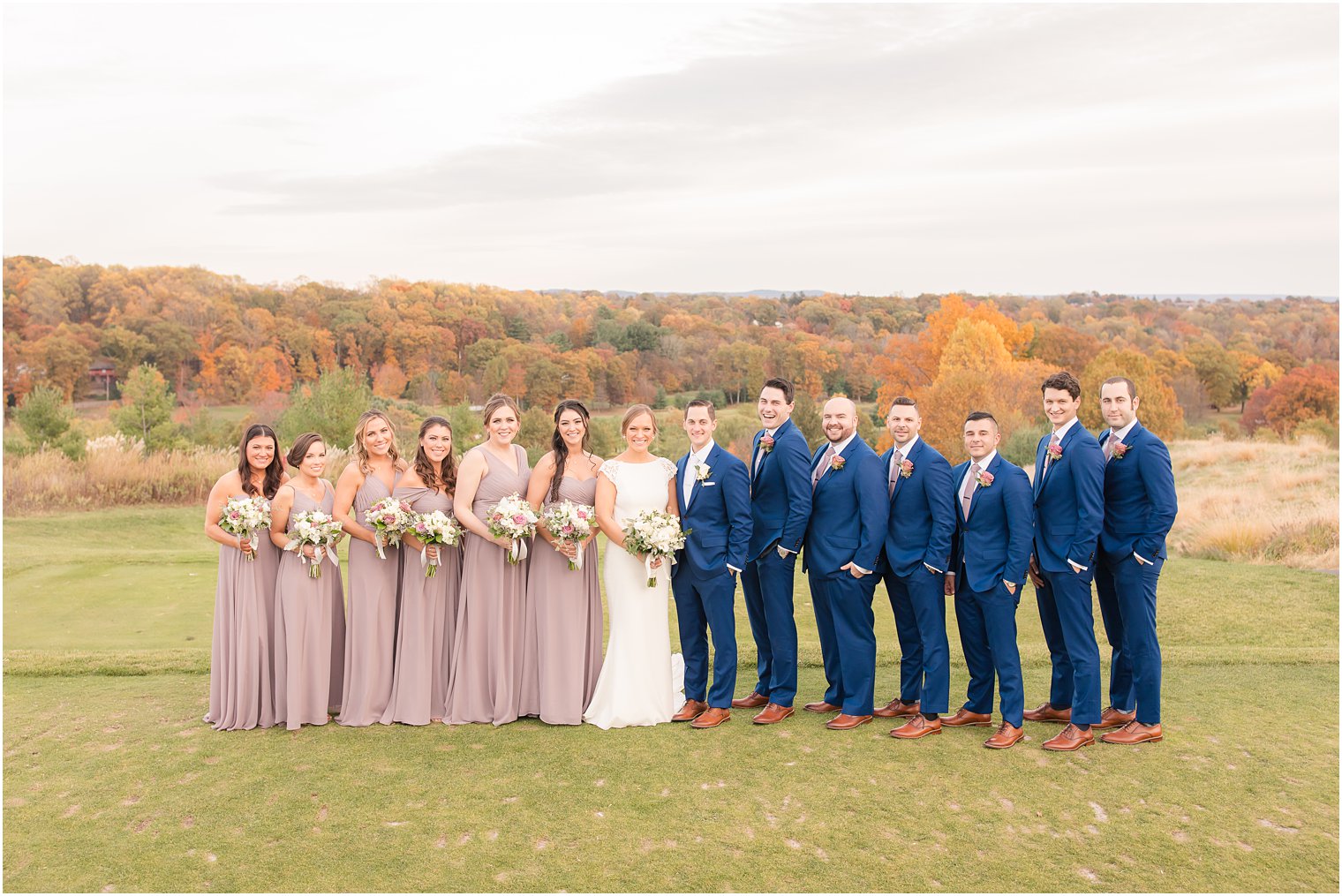 Wedding Party at New York Country Club with fall foliage