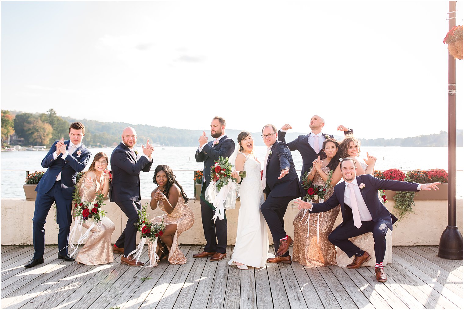 Fun bridal party posing idea | Lake Mohawk Country Club wedding
