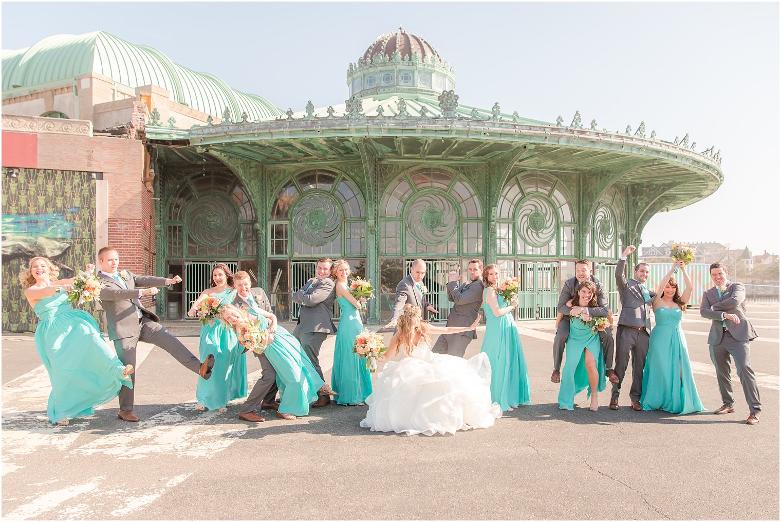 Fun bridal party posing idea | Asbury Park wedding