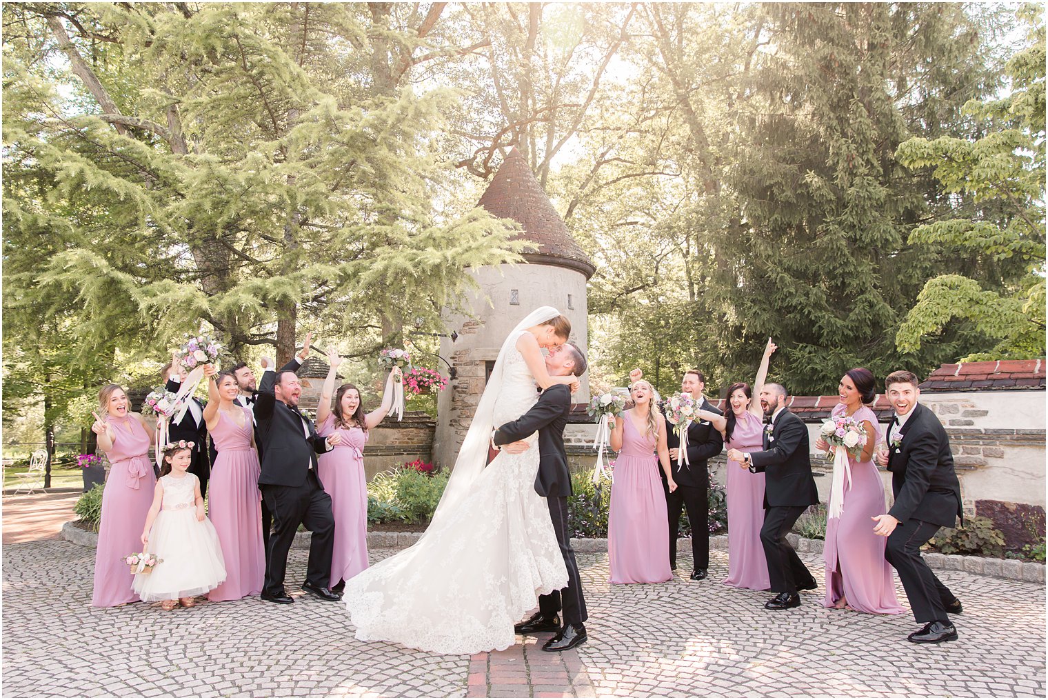 Fun bridal party pose at Pleasantdale Chateau