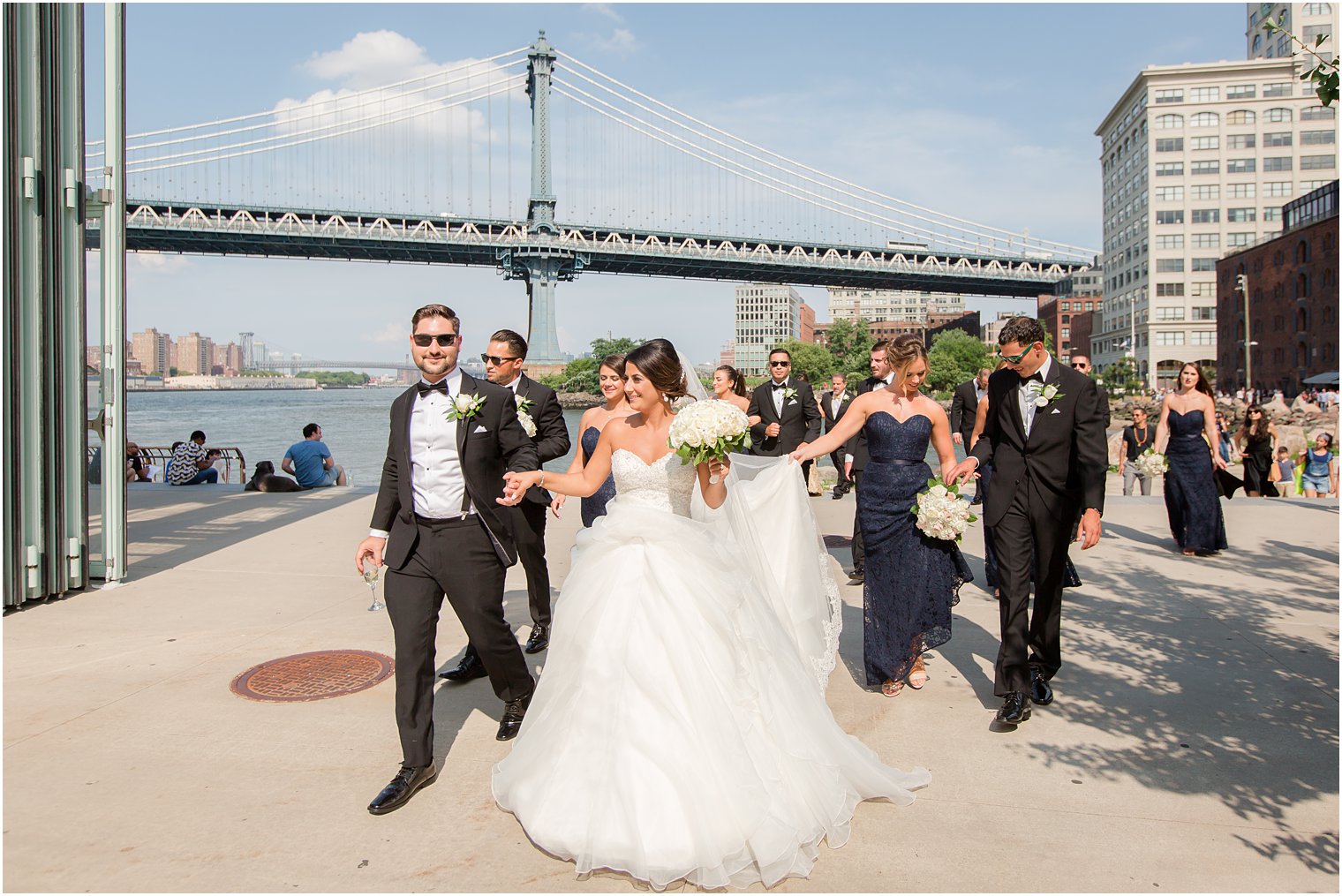 Candid photo of bride and groom walking in Brooklyn