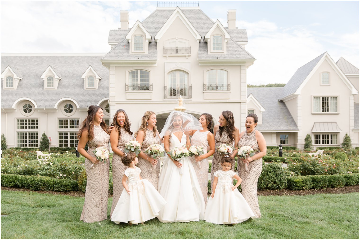 Windy moment during bridesmaids photos