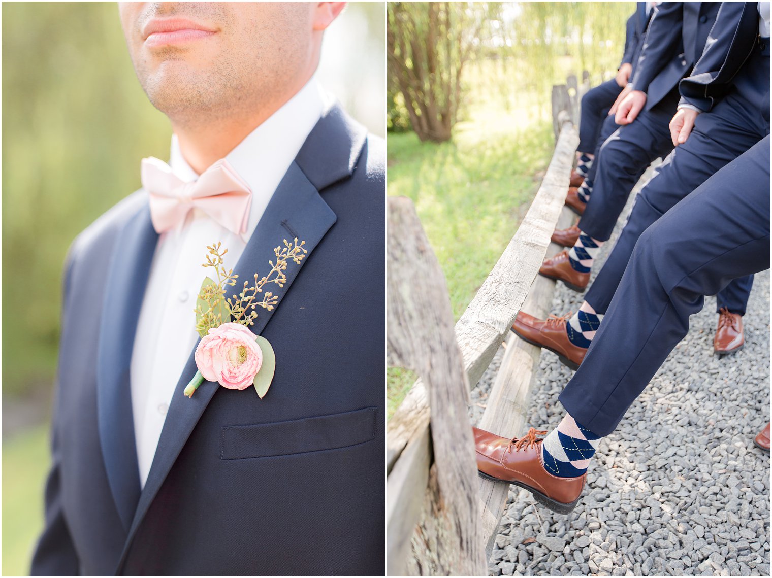 Groom and groomsmen showing off their socks