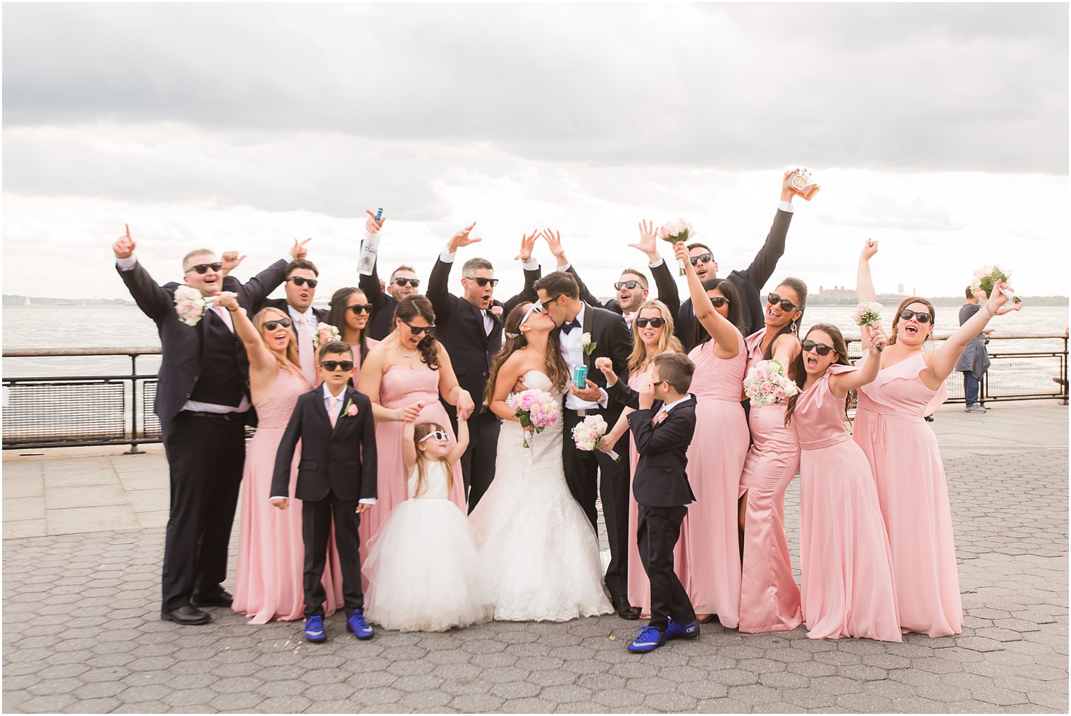 Bridal party wearing sunglasses