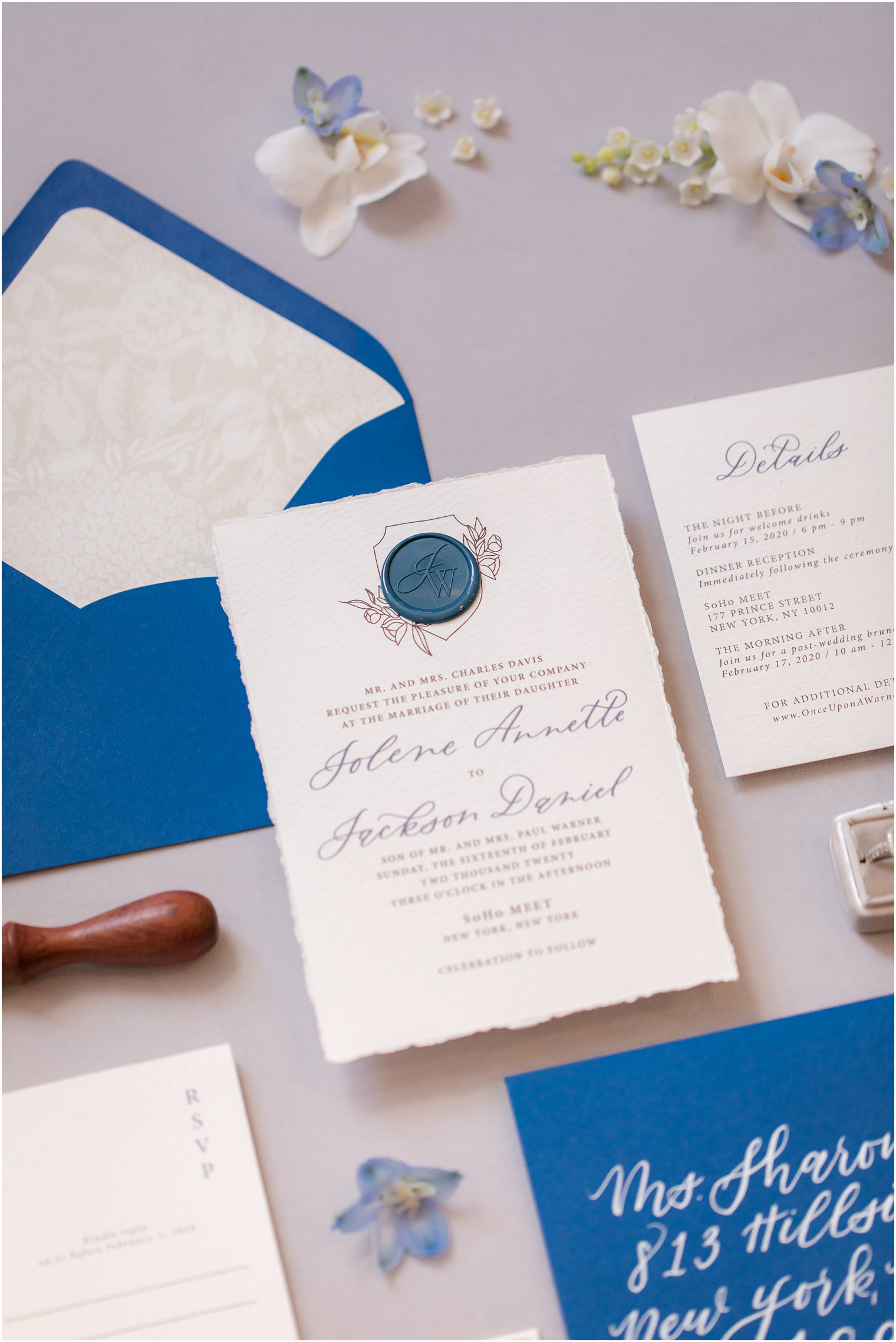 Wedding invitation with wax seal by Lace and Belle